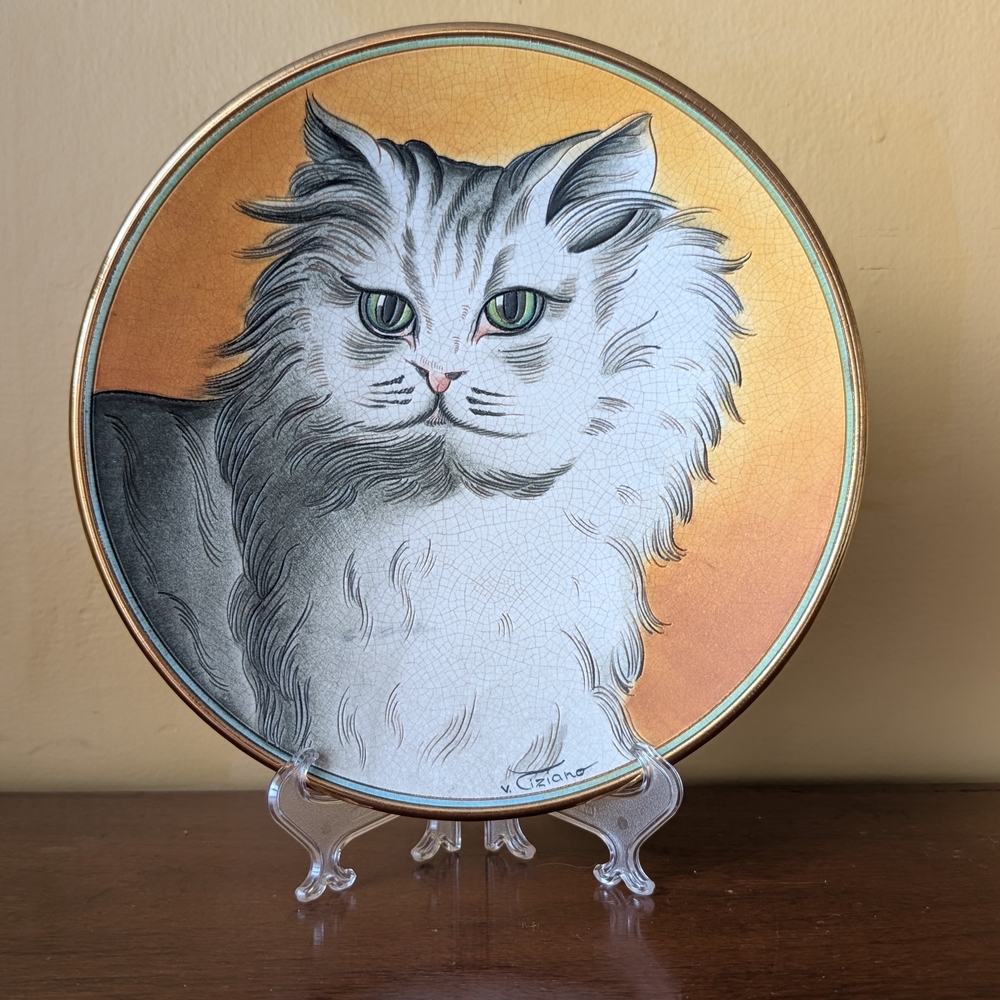 Persian Cat Lovers Decorative Collectors Plate  V. Tiziano Italy Hand Painted